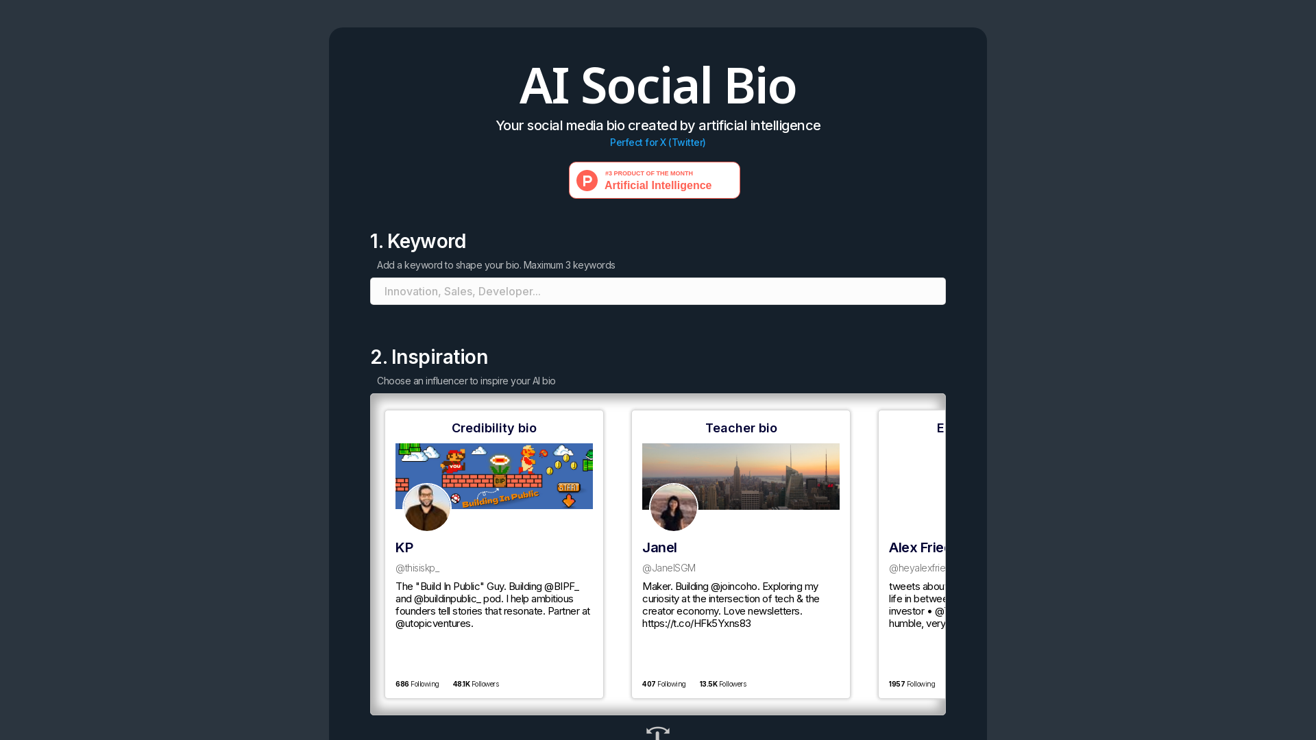 AI Social Bio product screenshot