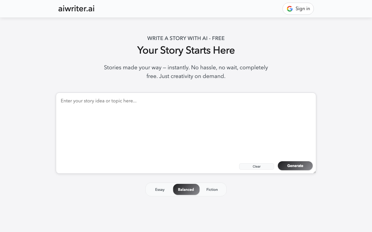 AI Writer product screenshot