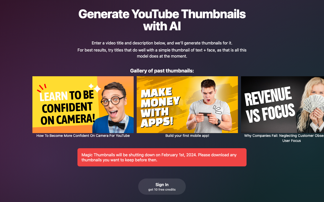 Magicthumbnails.com product screenshot