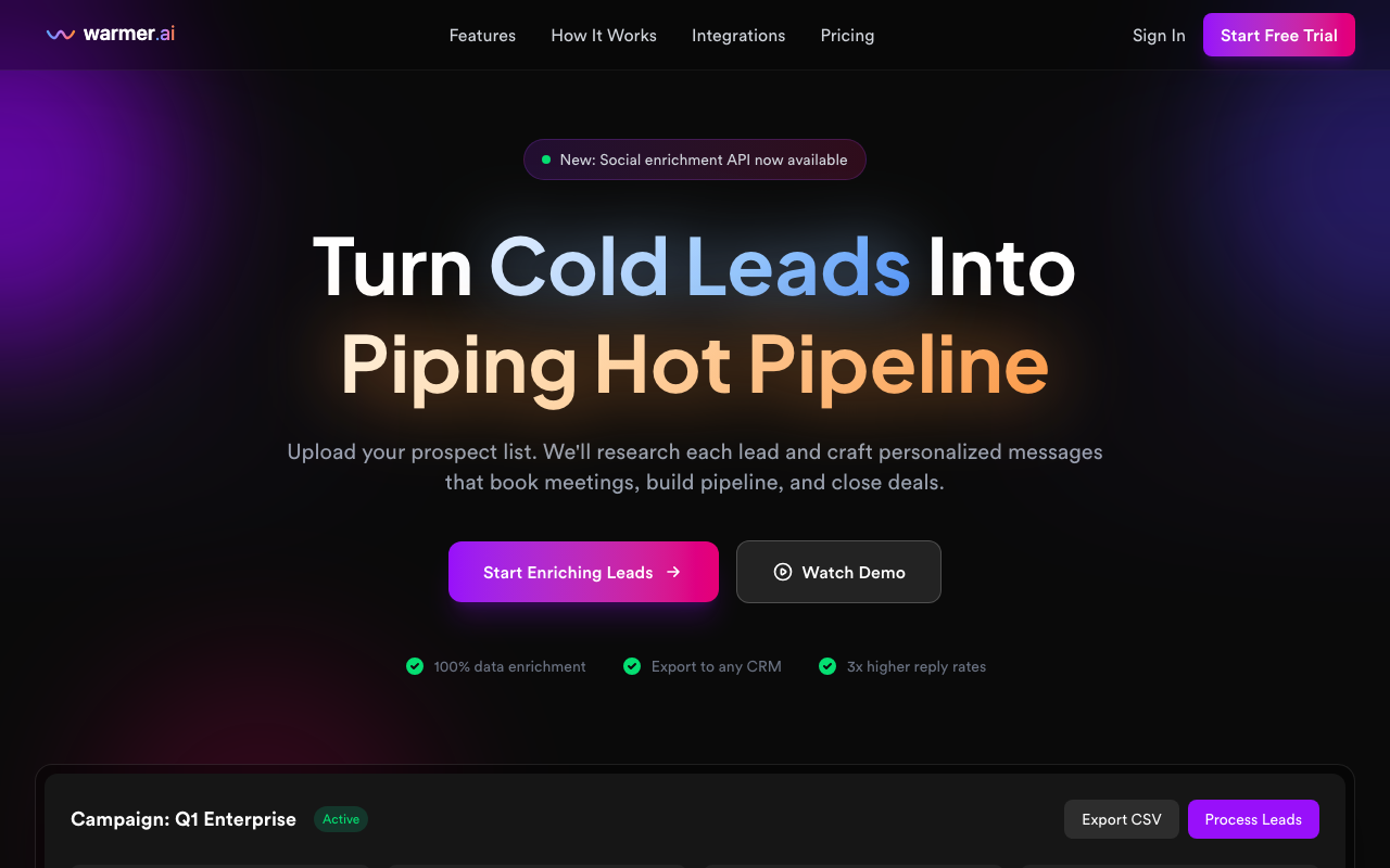 WARMER.ai product screenshot